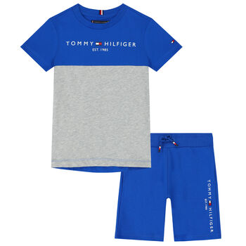 Boys Blue & Grey Logo Shorts Set