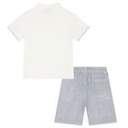 Boys White & Navy Striped Shorts Set, 1, hi-res