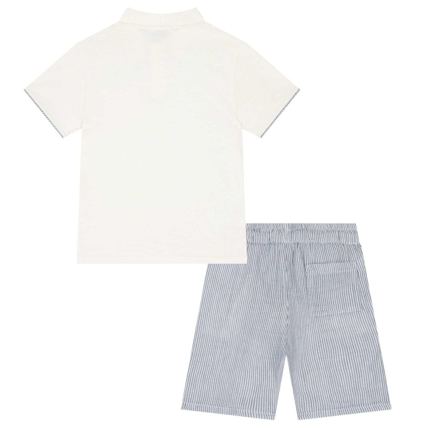 Boys White & Navy Striped Shorts Set, 1, hi-res