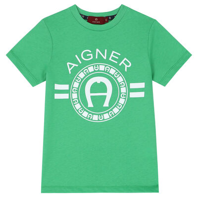 Boys Green Cotton Logo T-Shirt