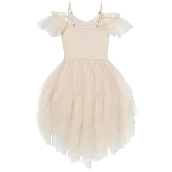 Girls Beige Embellished Tulle Dress