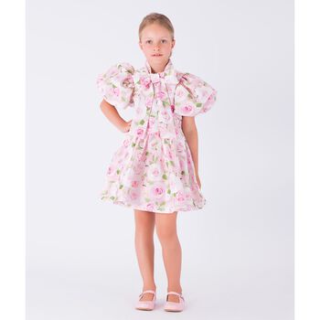 Girls Pink Rose Satin Dress