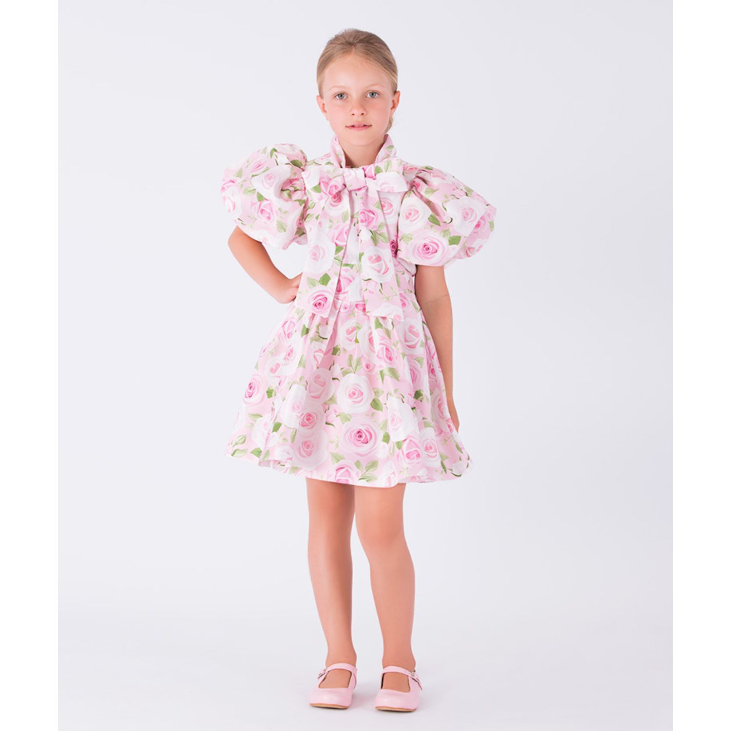Girls Pink Rose Satin Dress, 1, hi-res image number null