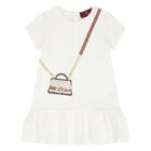 Younger Girls Ivory Faux Fur Bag Logo Dress, 2, hi-res