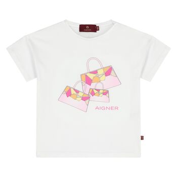 Younger Girls White Bag Logo T-Shirt