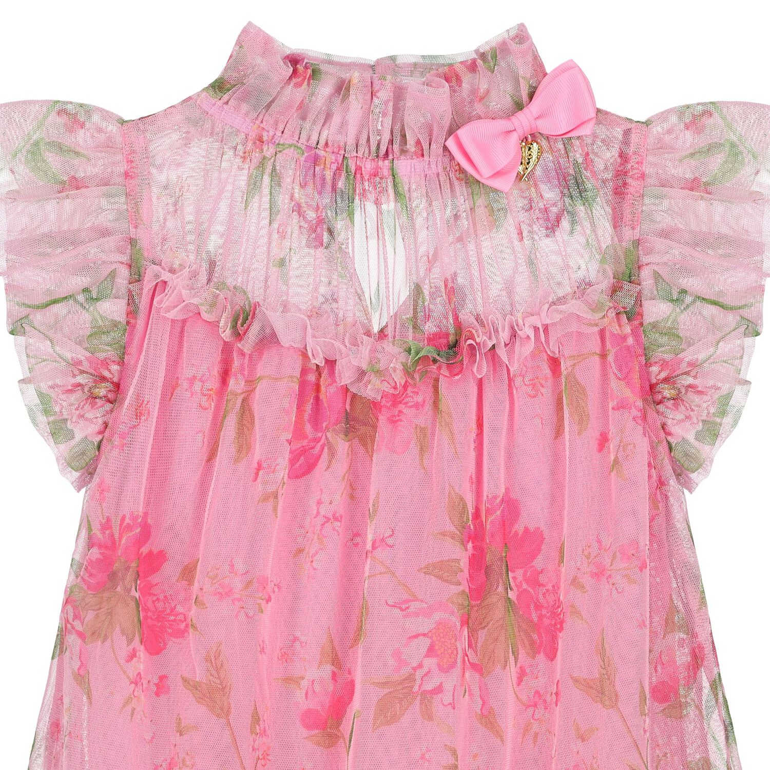 Girls Pink Floral Tulle Dress, 2, hi-res image number null