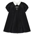 Girls Black Velvet Bow Dress, 1, hi-res
