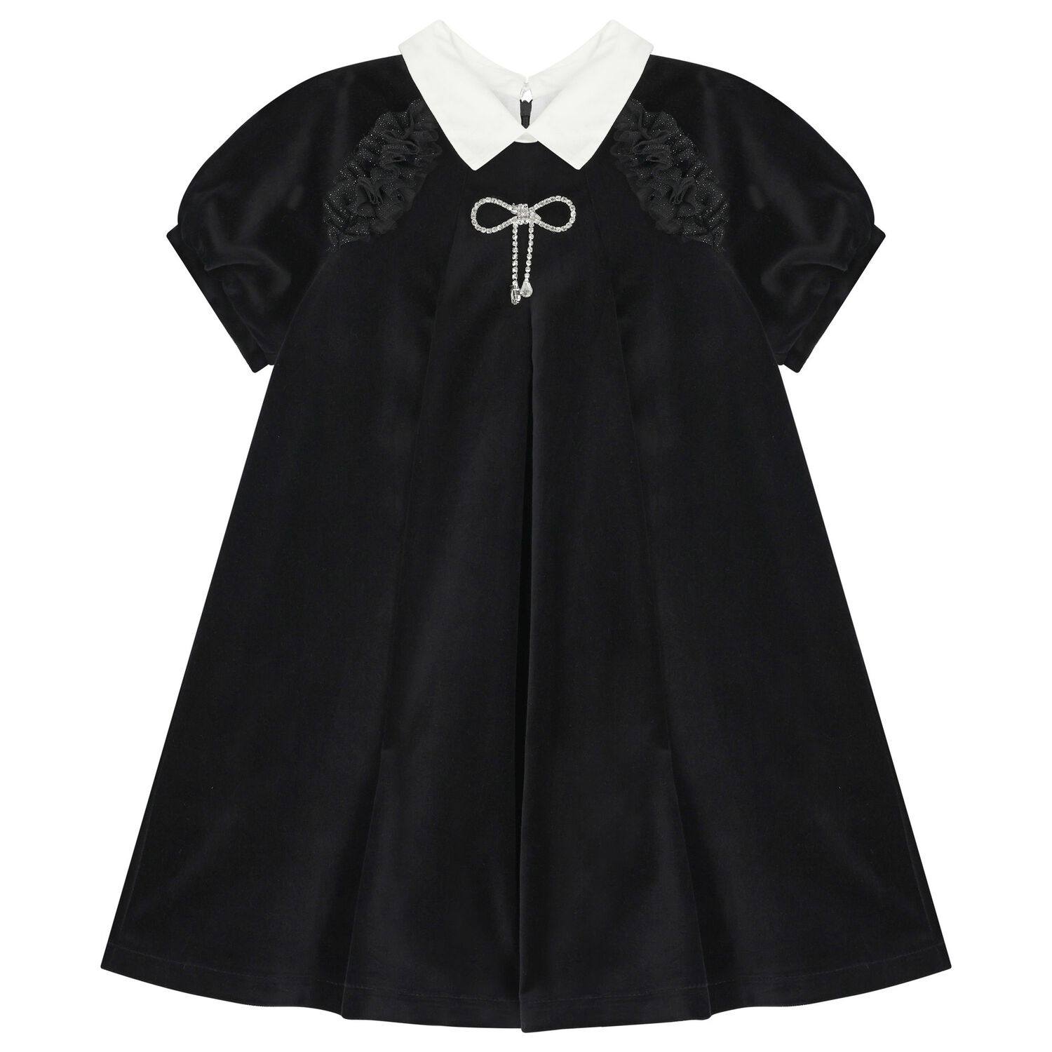 Girls Black Velvet Bow Dress, 1, hi-res image number null