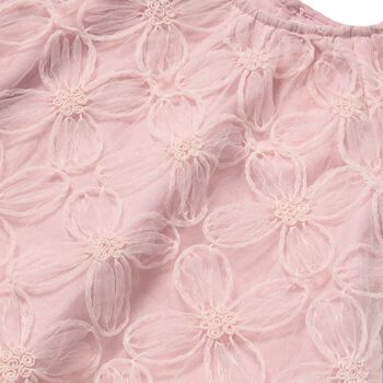Younger Girls Pink Floral Embroidered Tulle Dress