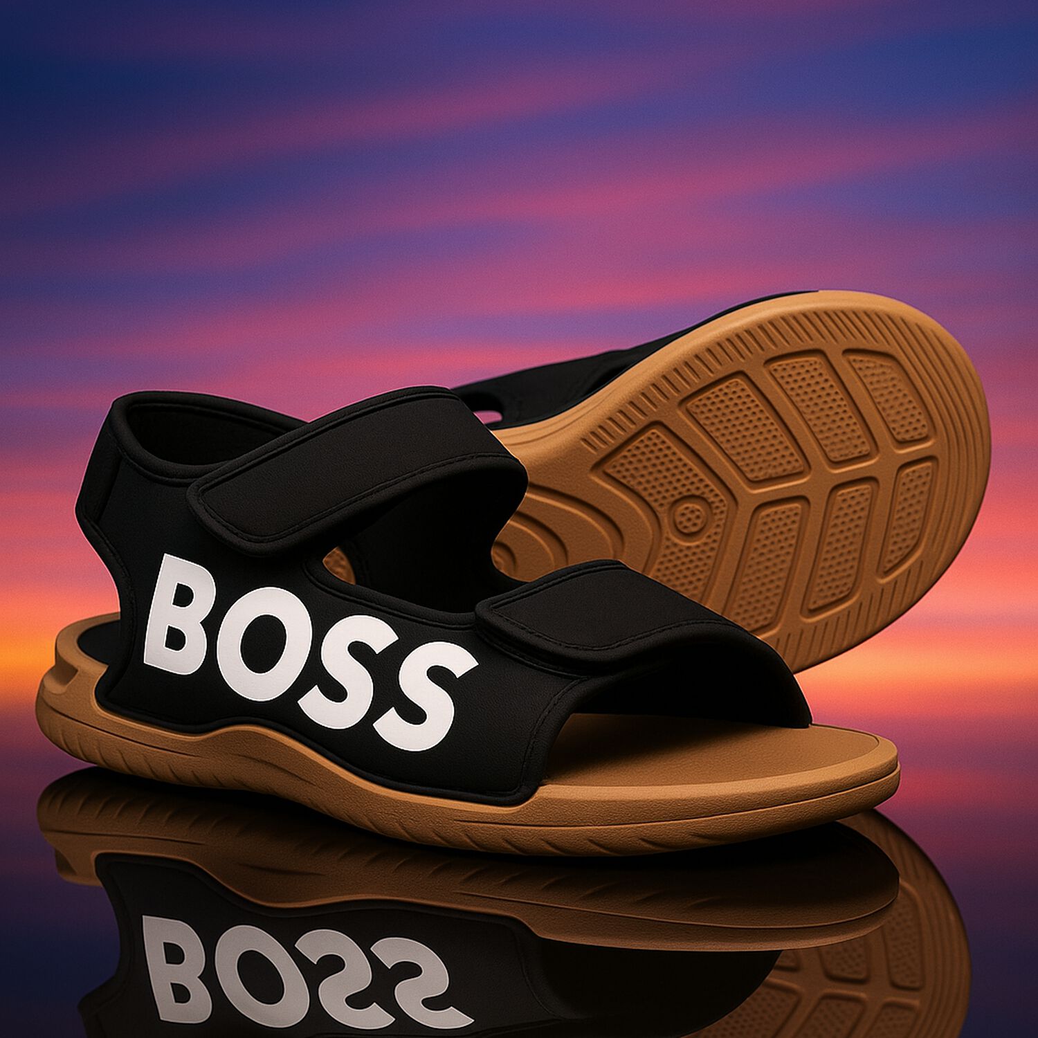 Boys Black & Beige Logo Sandals, 1, hi-res image number null