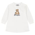 Younger Girls White Teddy Bear Logo Dress, 1, hi-res