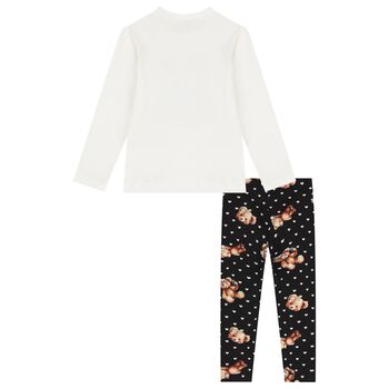 Girls Ivory & Black Teddy Bear Leggings Set