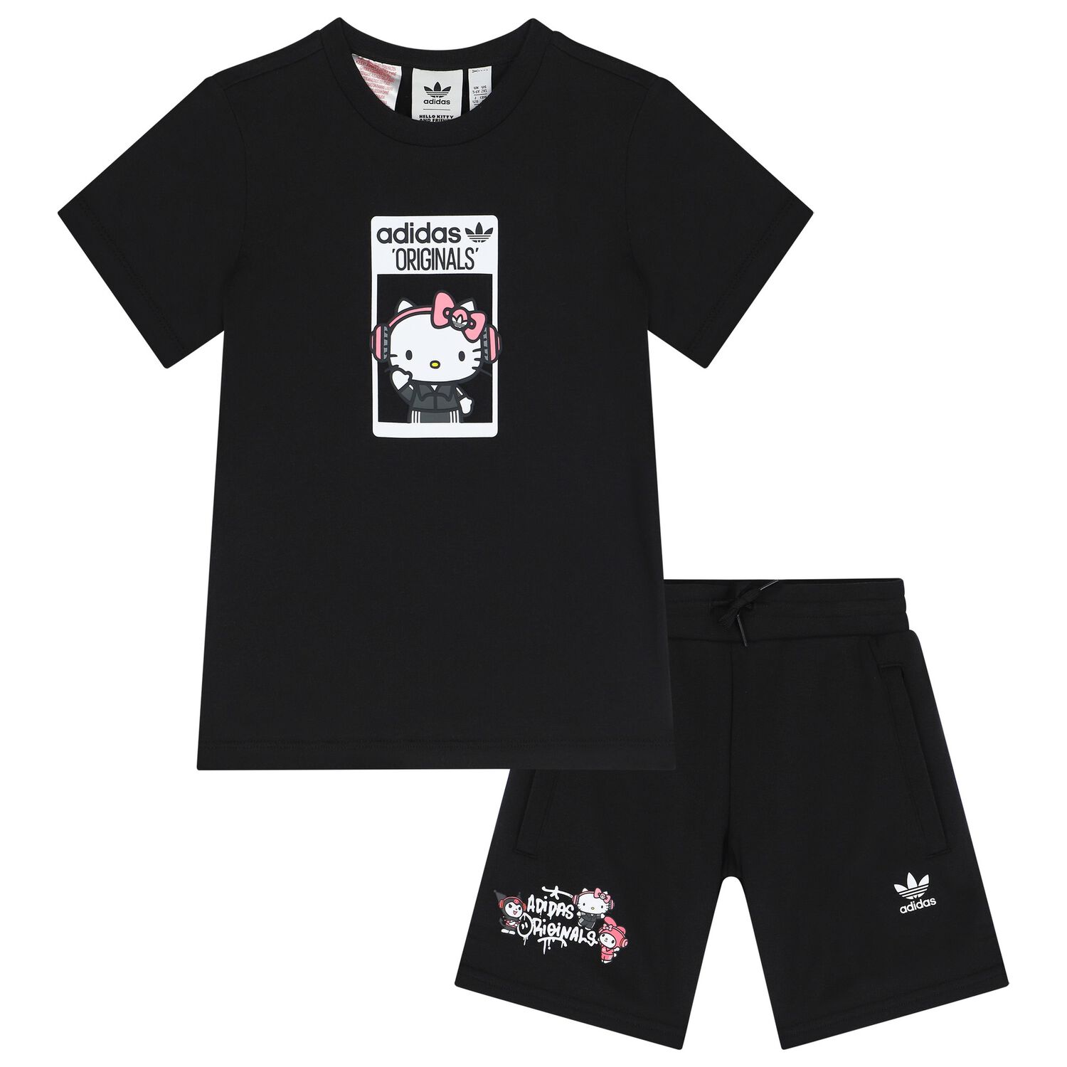 Girls Black Hello Kitty Shorts Set, 1, hi-res