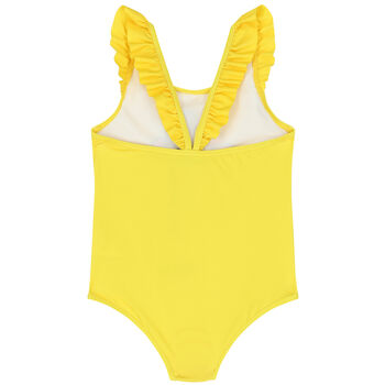 Younger Girls Yellow Teddy Bear Logo Swimsuit