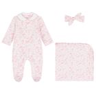 Baby Girls White & Pink Toile de Jouy Babygrow Set, 1, hi-res