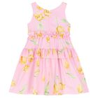 Girls Pink Ruffled Floral Dress, 1, hi-res