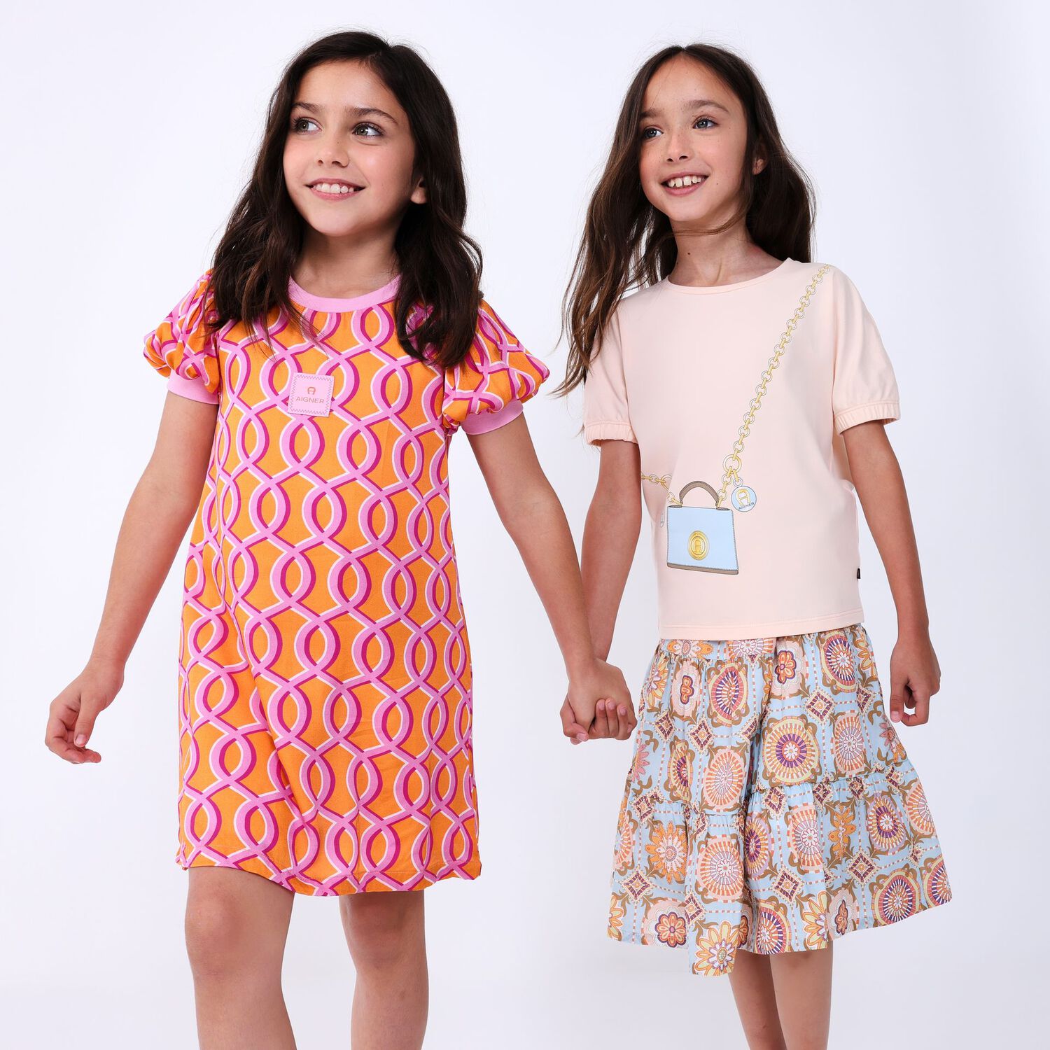 تنورة بنات طبقات بالشعار باللون الأزرق, 1, hi-res