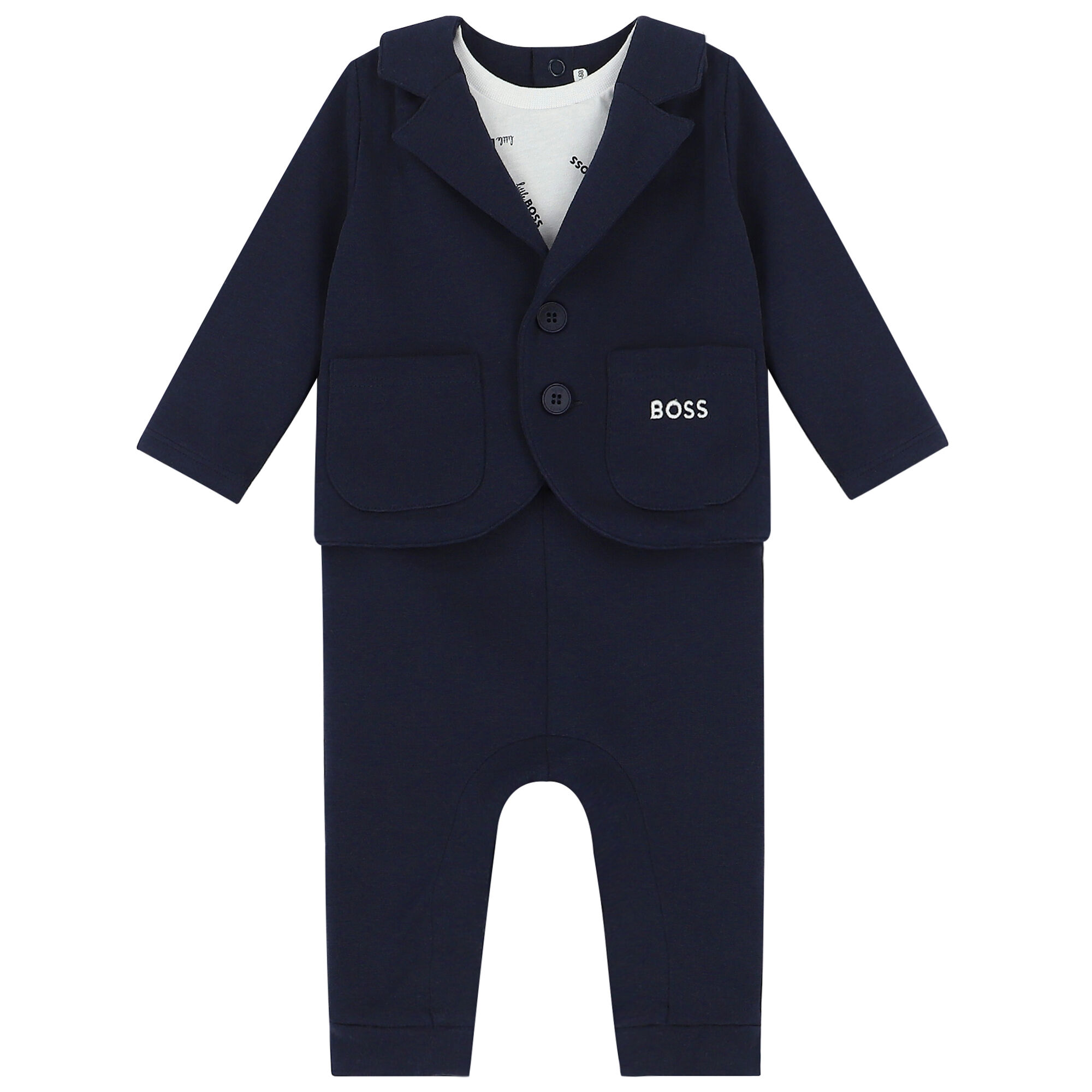 BOSS Baby Boys Navy Logo Suit Romper Junior Couture Bahrain