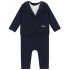 Baby Boys Navy Logo Suit Romper, 1, hi-res