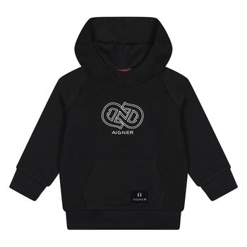 Younger Boys Black Logo Hooded Top