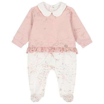 Baby Girls Pink & Ivory Geo Map Babygrow