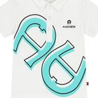 Younger Boys White & Aqua Logo Polo Shirt, 1, hi-res