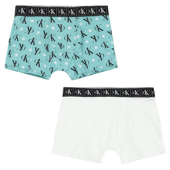 Boys White & Green Boxer Shorts (2-Pack)