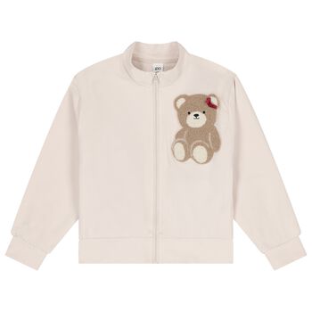 Girls Beige Teddy Bear Zip Up Top
