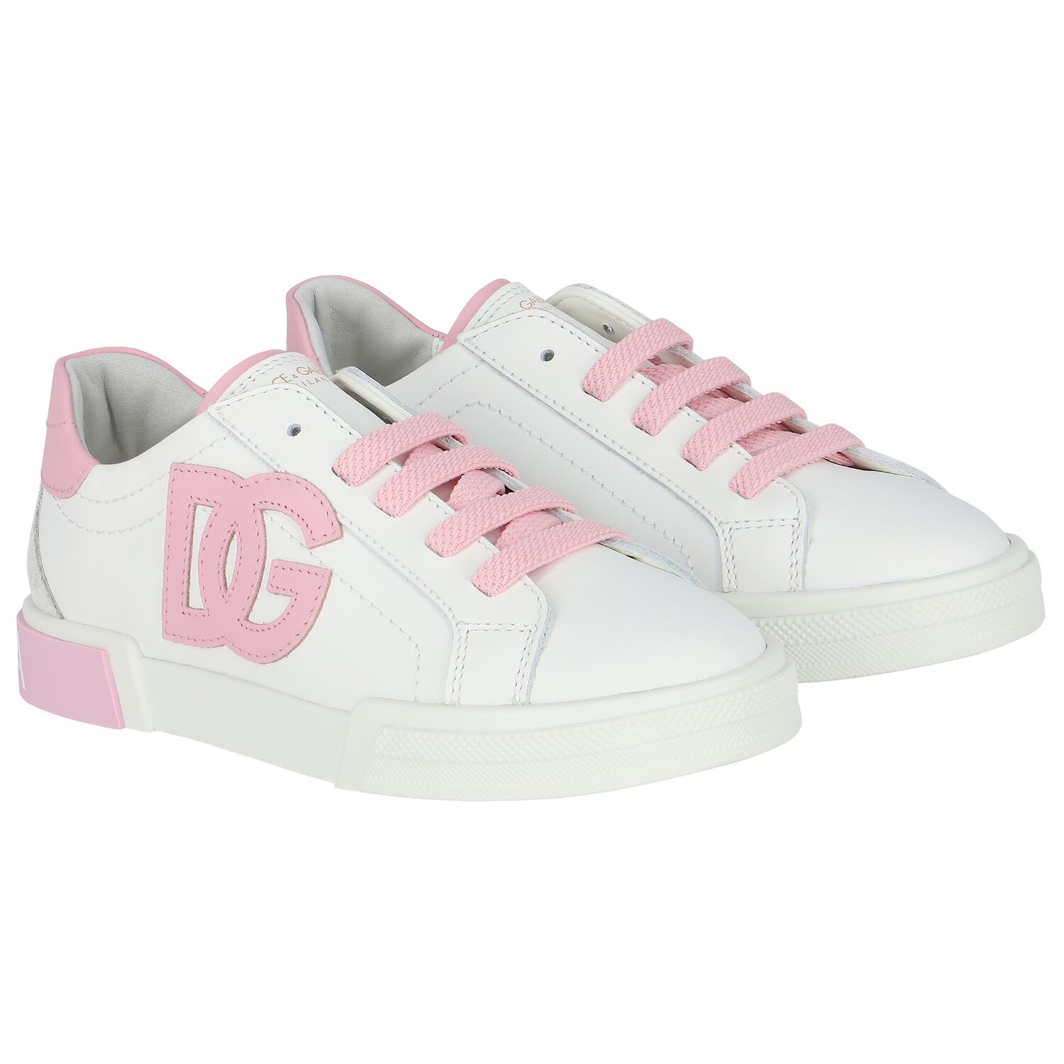 Girls White & Pink Logo Trainers, 1, hi-res image number null