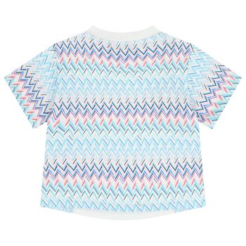 Girls White & Blue Logo Zig Zag T-Shirt