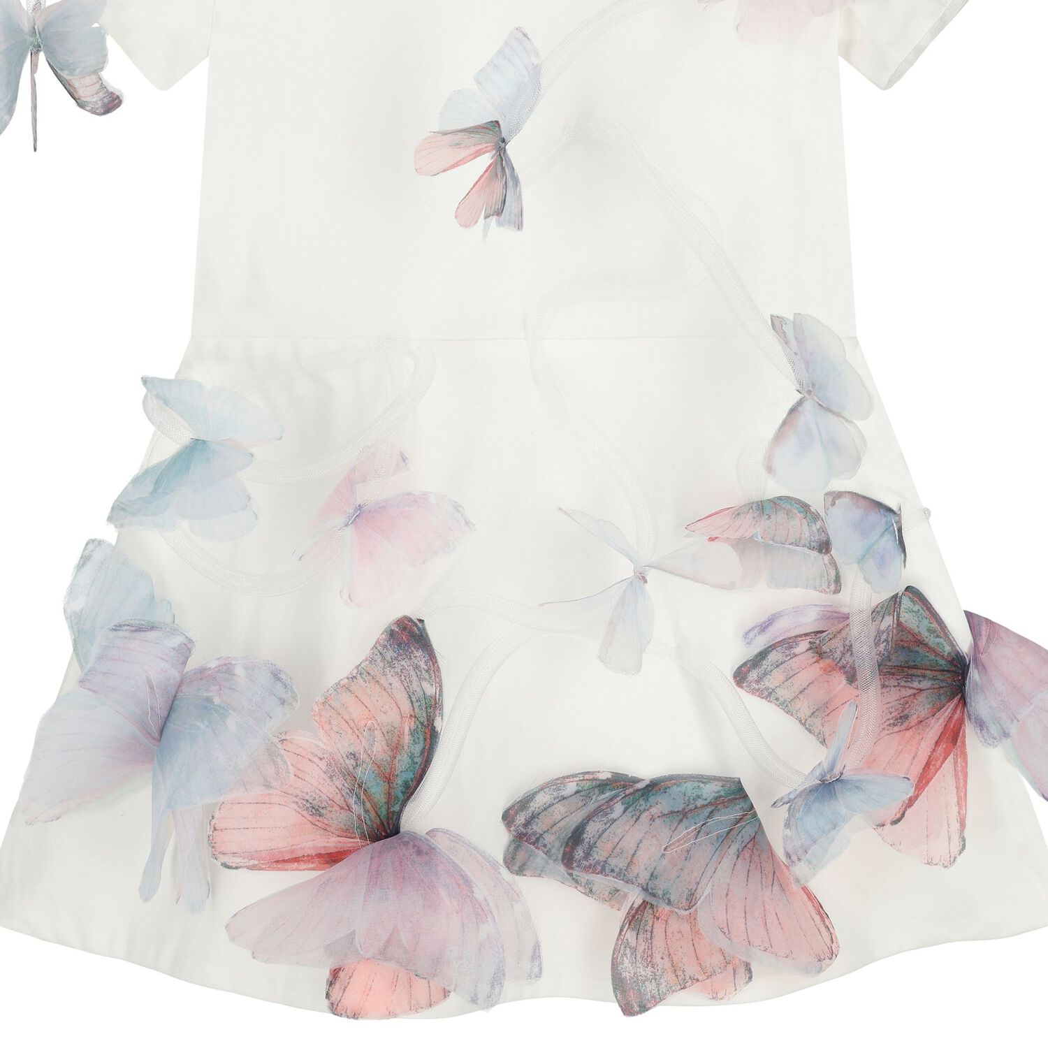 Girls White 3D Butterfly Applique Dress, 1, hi-res