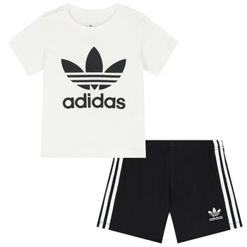 White & Black Logo Shorts Set