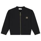 Girls Black Logo Zip Up Top, 1, hi-res