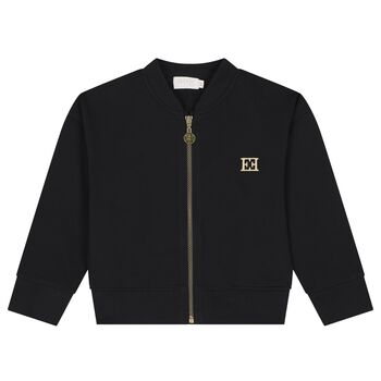 Girls Black Logo Zip Up Top