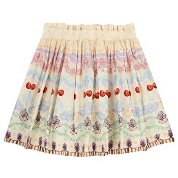 Girls Beige Cherry & Floral Skirt