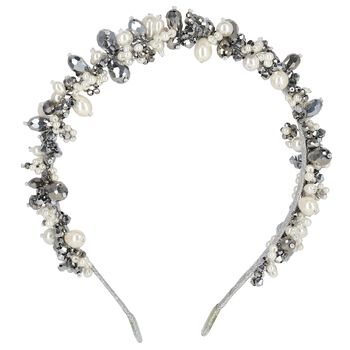 Girls White & Silver Embellished Pearl & Crystal Headband