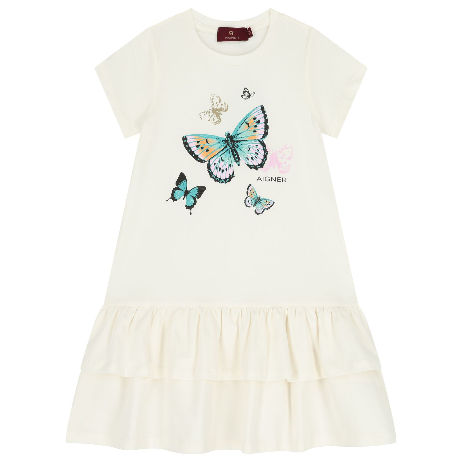 Girls Ivory Butterflies Logo Dress, 1, hi-res