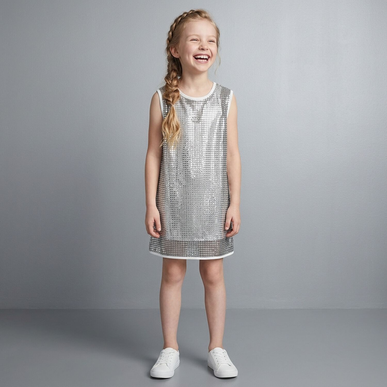 Girls Gold & White Logo Dress Set, 1, hi-res