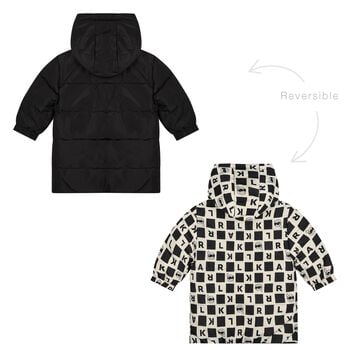Younger Boys White & Black Ikonik Karl Reversible Puffer Jacket