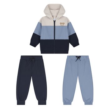 Younger Boys Blue, Beige & Navy Blue 3-Piece Tracksuit