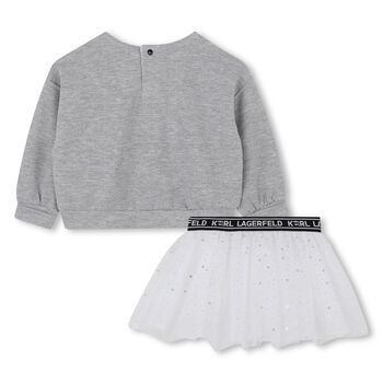 Younger Girls Grey & White Logo Skirt
