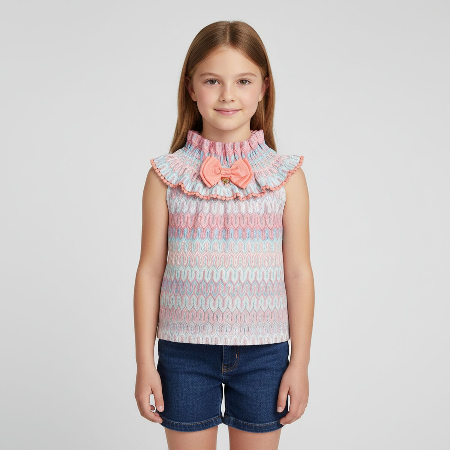 Girls Pink & Blue Crochet Knitted Top, 1, hi-res image number null