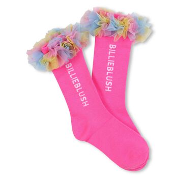 Girls Pink Logo Ruffled Tulle Socks