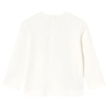Younger Girls Ivory Bow Long Sleeve Top