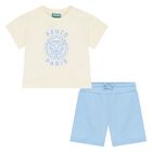 Younger Boys Ivory & Blue Shorts Set, 1, hi-res