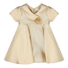 Baby Girls Gold Flower Satin Dress, 1, hi-res