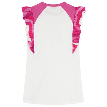 Girls White & Pink Logo Ruffled Dress