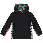 Girls Black Logo Floral Hooded Top, 1, hi-res
