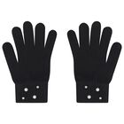 Girls Black Embellished Knitted Gloves, 2, hi-res