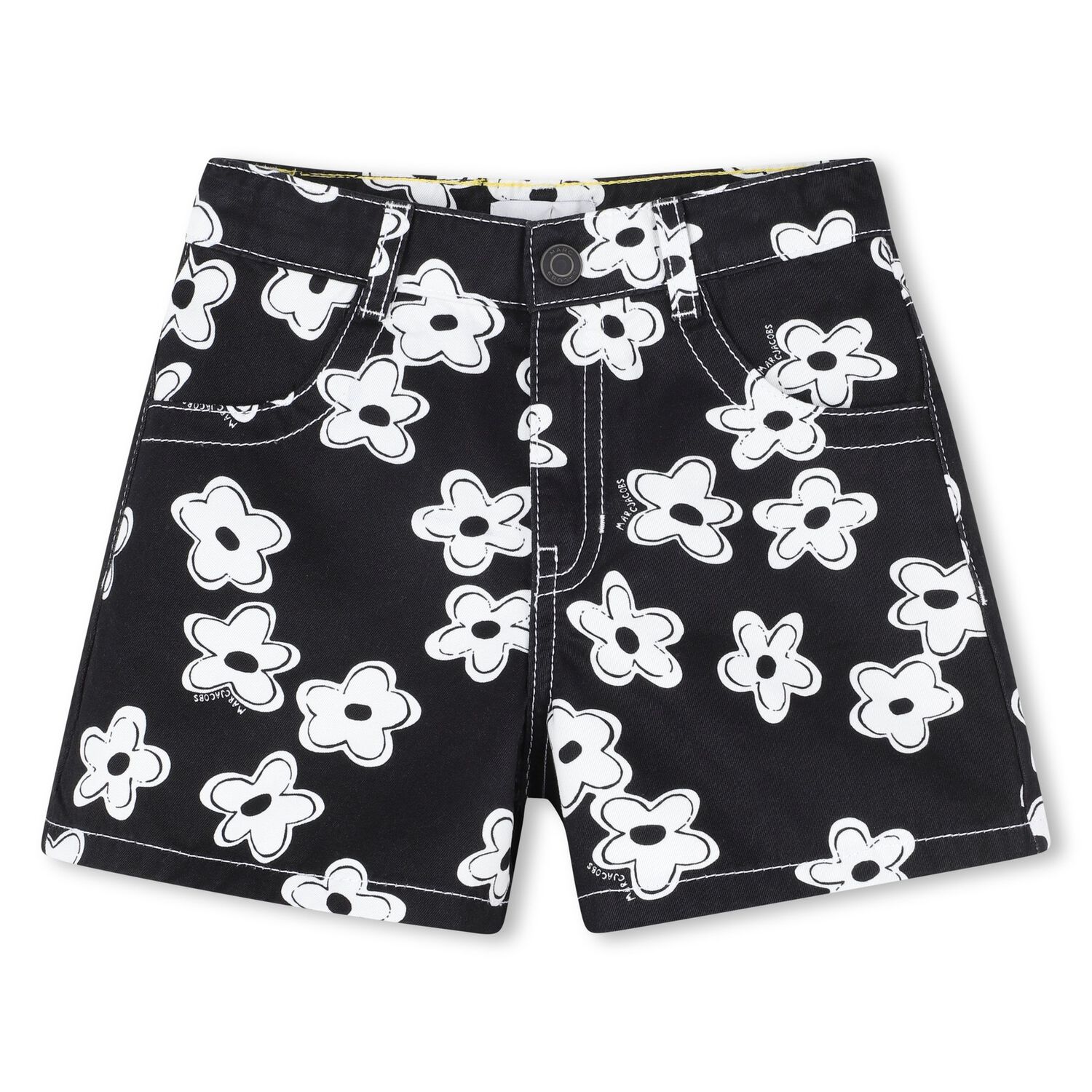 Girls Black Flower Shorts, 1, hi-res